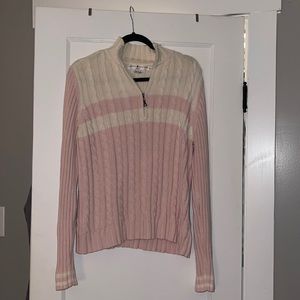Tommy Hilfiger pink & white half zip